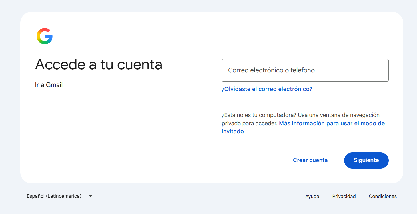 Página principal de Google indicando dónde seleccionar Iniciar sesión